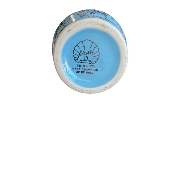 Vintage Pearl China Co Blue Gold 22KT Pitcher Creamer Decanter Floral Tea Garden - Picture 10 of 15